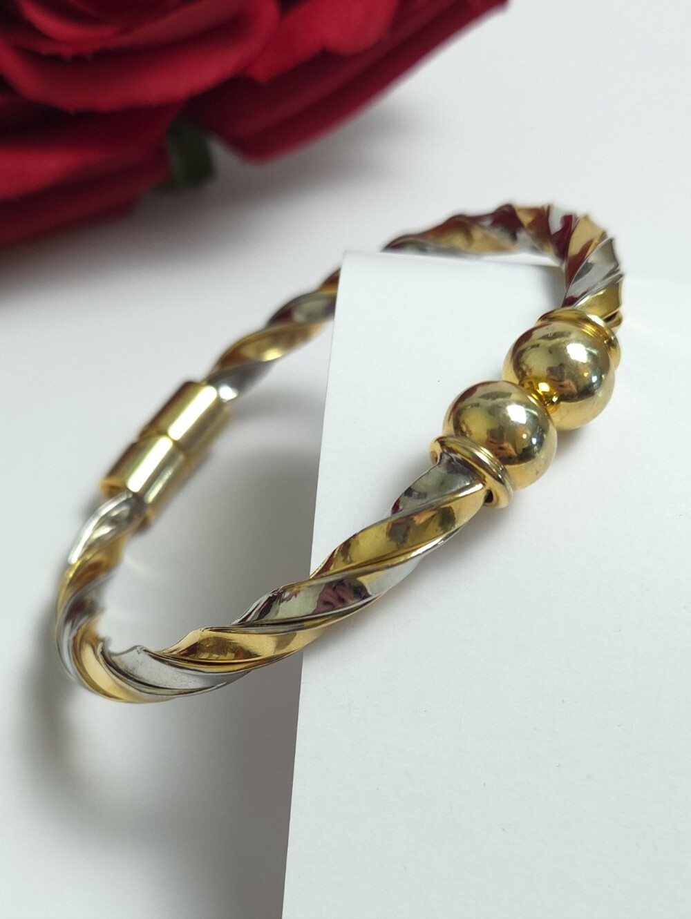 Silver & Gold Tone Twist Rope Style Hinged Bracelet Designer Style - Picture 9 of 10